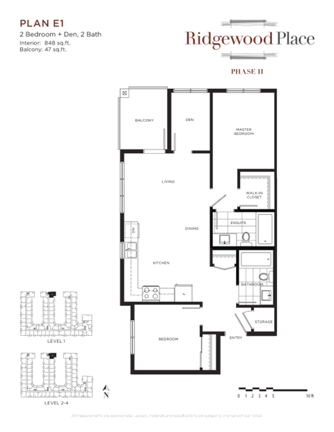 Floor plan for 2 beds, 2 baths, 848 sqft